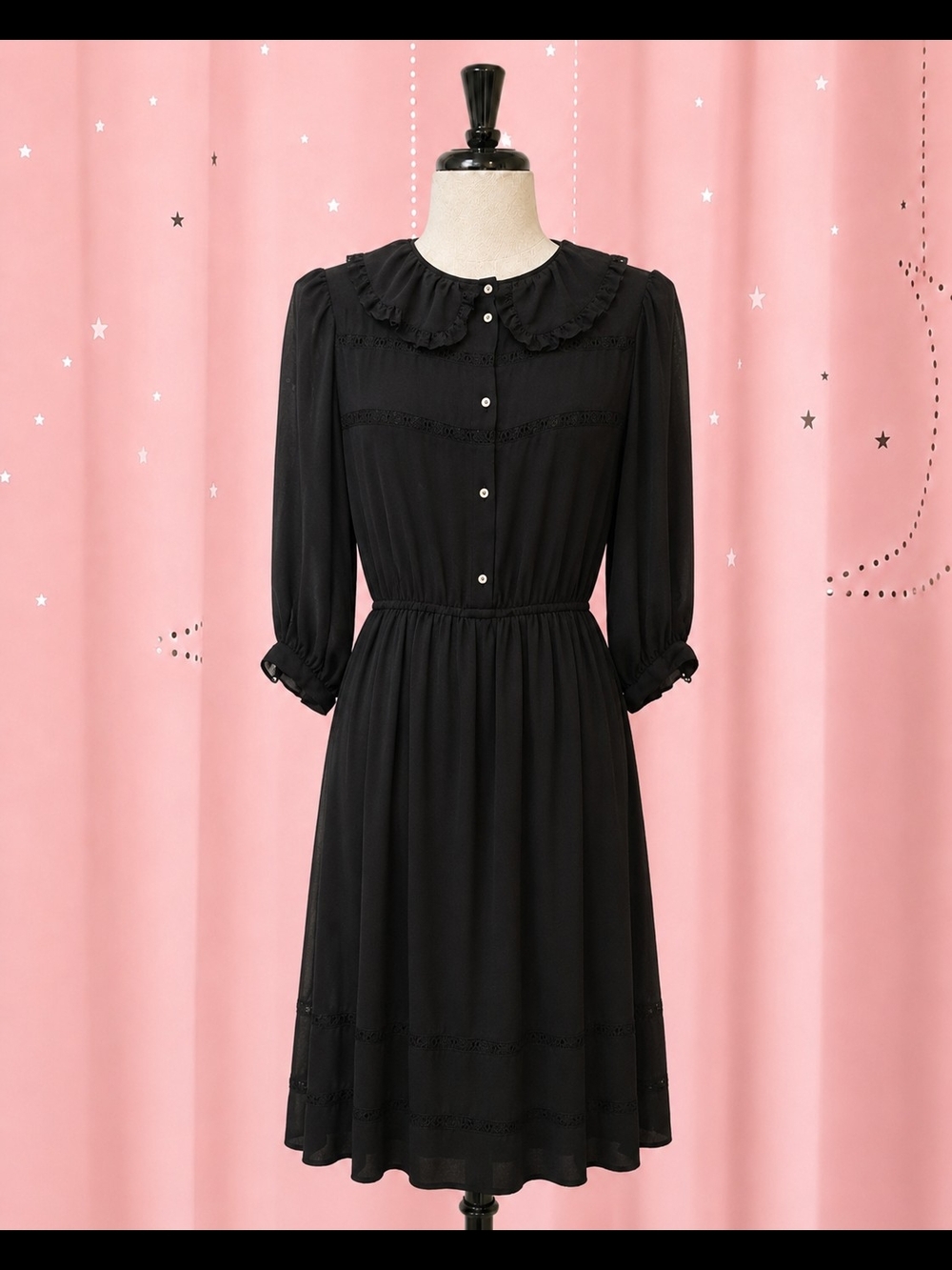 Vintage 70/80s Sheer Black Rue De Bac Midi Dress-Made In British Hong Kong-sz 8